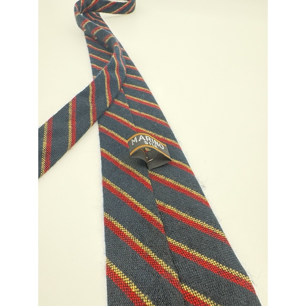 Marino Silk Classic Necktie Navy Red & Yellow Striped Design Necktie - Picture 6 of 8